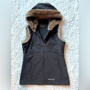 Beautiful Marmot Black Vest with Faux Fur lined hood